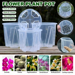 1-10pcs Clear Plastic Orchid Pots With Holes Clear Flower Pot Succulents Plant - Picture 1 of 28