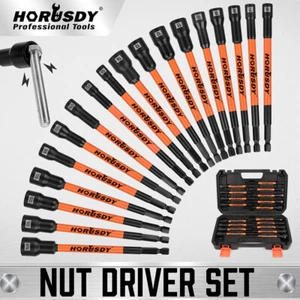 HORUSDY 18Pc Magnetic Nut Driver Set SAE Metric Nut Driver Set Impact Drill Tool - Picture 1 of 10