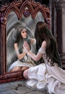 Magic Mirror Angel Greeting Card Anne Stokes Angel Skull Pentacle Medieval Card  - Imagen 1 de 1