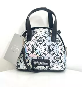 DISNEY 100 YEARS OF WONDER Crossbody Mini Handbag Blk Silver Princess Purse NWT - Picture 1 of 6