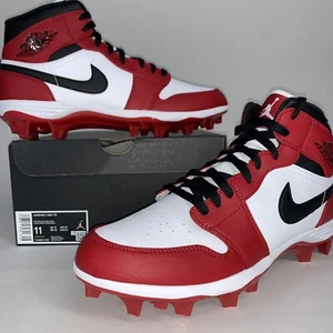Jordan 1 Mid TD Football Cleat Red White Chicago Size US 11 Mens Brand New - Picture 1 of 11