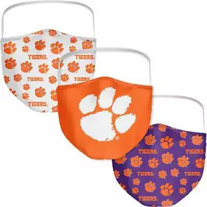 3 Pack Clemson Tigers Officially Licensed NCAA Washable Resuable Face Mask Cover - Picture 1 of 6