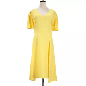 Marni NWT V-Neck Short Sleeve Midi Dress Size 46 US 10 Lemon Yellow Jacquard - Picture 1 of 11