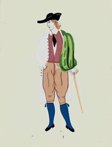 Peinture sur carton, gouache ancienne, Costume traditionnel Göppingen Allemagne - Foto 1 di 5