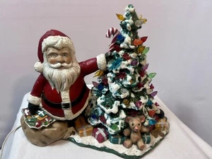 Vintage Ceramic Light Up Christmas Tree & Santa Gifts Teddy Bear Toys Table - Picture 1 of 11