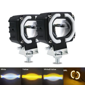 2PCS Motorcycle Driving LED Fog Lights Spotlight Universal Angel Eyes Yellow - Picture 1 of 13