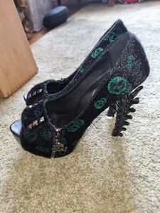 Show Story Spine Heels Shoes Skull Design Unique Peep Toe Platform UK5/38 - Picture 1 of 8