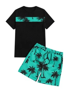 Men's Shirt and Shorts 2 Piece Sets Graphic Print Beach Outfits Mint Green X-... - Picture 1 of 6