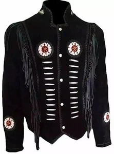 Western - Indianer Cowboy Lederjacke mit Fransen und Perlen - Bild 1 von 2