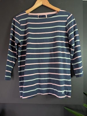 Crew Clothing Women's 3/4 Sleeved Top Size 14 Blue Pink Striped Casual Cotton - Image 1 of 4