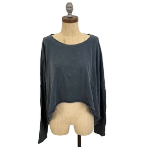 FREE PEOPLE We The Free Cropped Oversized T-Shirt L Gray Long Sleeve Top EUC B62 - Picture 1 of 5