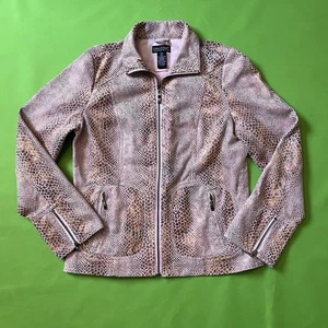 XS Y2K Pink Dialogue Vintage Faux Leather Snake Skin Jacket Zip Front - Picture 1 of 5