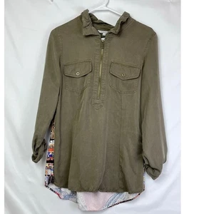 Camicia donna John Mark taglia small marrone 1/4 zip manica lunga stampa boho sul retro - Foto 1 di 6