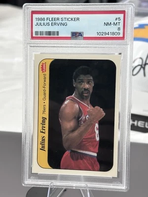 1986-87 Fleer STICKER Julius Erving #31 PSA 8 NM-MT DR-J Philadelphia 76ers HOF - Image 1 of 2