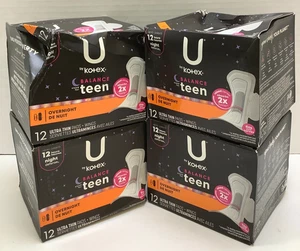 U by Kotex Balance for Teens Ultra Thin Overnight Pads w/Wings, 48ct, Disheveled - Picture 1 of 6