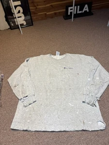 Vintage 1990s Champion Embroidered Gray Thrashed Destroyed Sweatshirt - Picture 1 of 14