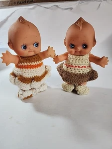 2 Vintage Kewpie Cupie Dolls, 8 inch, Hand Made Clothes, Blue Eyes, Articulated - Picture 1 of 12