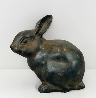 Bunny Rabbit Cast Iron Bronze Small Decorative Statue Figurine 3.25” x 3” - Image 1 of 4