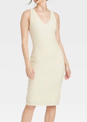 OFF WHITE Abito smanicato panna nuovo con etichette bianco sporco taglia XS bodycon elasticizzato foderato