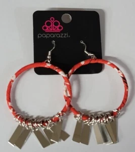 Garden Chimes Red Paparazzi Hoop Earrrings - Picture 1 of 4