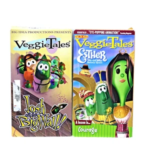 2 Vintage VeggieTales VHS Tapes - Josh And The Big Wall, Esther Courage - Picture 1 of 5