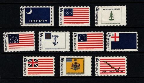 US HISTORIC FLAGS #1345 - 1354 Mint Never Hinged complete set of 10 Singles Cover