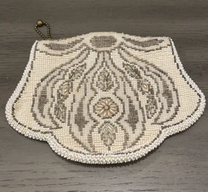 Vintage Art Deco Style Evening Bag Wristlet Beaded Czechoslovakia Bronze Cream - Picture 1 of 16
