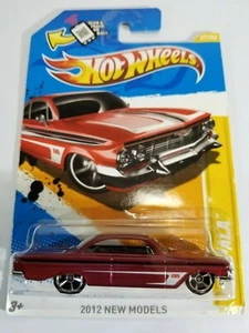 Hot Wheels Error '61 Impala Red w/Windshield Banner 2012 New Model New on Card - Picture 1 of 10
