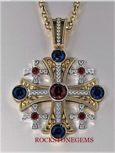 Sterling Silver Vintage Jerusalem Religious Cross Pendant Two Tone Cross Pendant