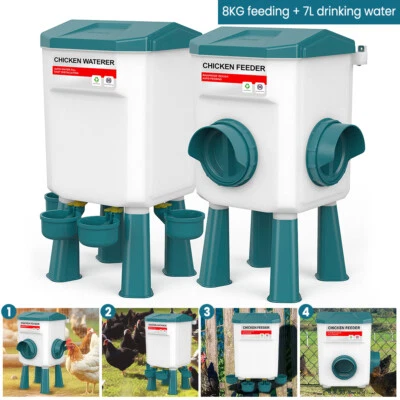 Futterautomat hühner Futtertrog Futterspender Tränkeset Trog  Geflügel 7L/8KG DE - Bild 1 von 4