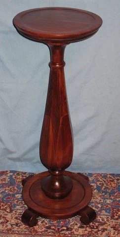 ANTIQUE MAHOGANY FINISHED PEDESTAL ROUND TOP SHAPELY COLUMN SCROLL FEET 35"H Cover