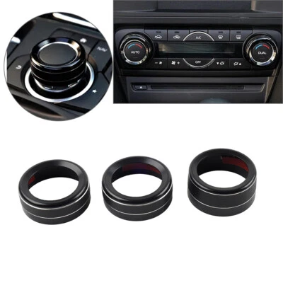 Cubiertas de anillo de perilla de control de clima de aire acondicionado para Mazda 3 2014-2018 CX-5 2016-2019 negras Foto 1 de 4