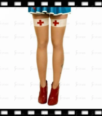 Латексные чулки с Красным Крестом горничная косплей износ чулки на заказ 0,4 мм I23 - Изображение 1 из 4