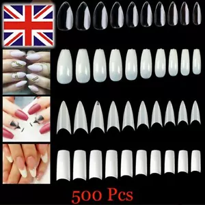 500 Pcs French Acrylic False Nail Tips Stiletto Almond Oval Natural Clear Art - Picture 1 of 20