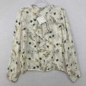 NWT Vintage Casual Corner size 12 Silk Floral Ruffle Feminine Long Sleeve Blouse - Picture 1 of 10