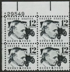US USA Sc# 1286A MNH FVF PLATE # BLOCK Henry Ford 1909 Model T Automobile tag - Picture 1 of 1