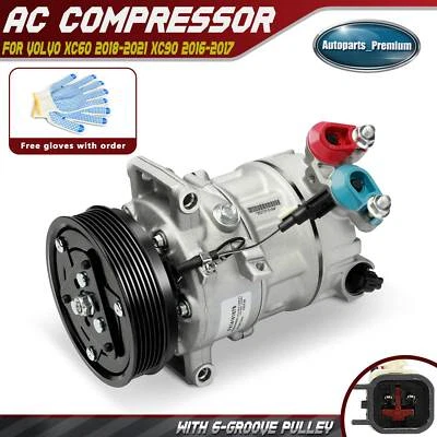 A/C Compressor with Clutch for Volvo XC60 2018-2021 XC90 2016-2017 S60 V60 V90 - Image 1 of 4