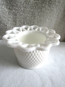 3.5" Tall Vintage Lace Edge Imperial White Milk Glass Diamond Point Bowl - Picture 1 of 5