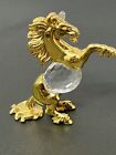 Vintage Small Horse On Hind Legs Neighing Gold & Crystal Figurine Marked Damage