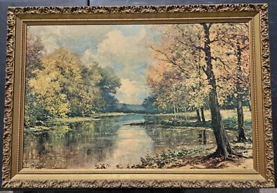 Marco antiguo estampado texturizado vintage Robert Wood "By the Sawkill" 38" x 26" Foto 1 de 4