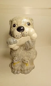 Vintage Porcelain Ceramic Dog Holding Bone with Adorable Puppies 10" Tall - Picture 1 of 20