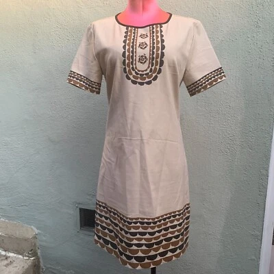 Dear Creatures Presley Dress Short Sleeve Shift Modcloth Beige Cotton Casual L - Image 1 of 4