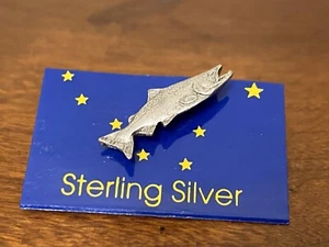 Vintage Sterling Silver Salmon Pin Brooch Tie Tack On Card - Picture 1 of 2