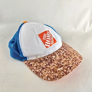 The Home Depot Hat Men Adjustable Snapback White Blue Sawdust Wood Print Trucker - Picture 1 of 10