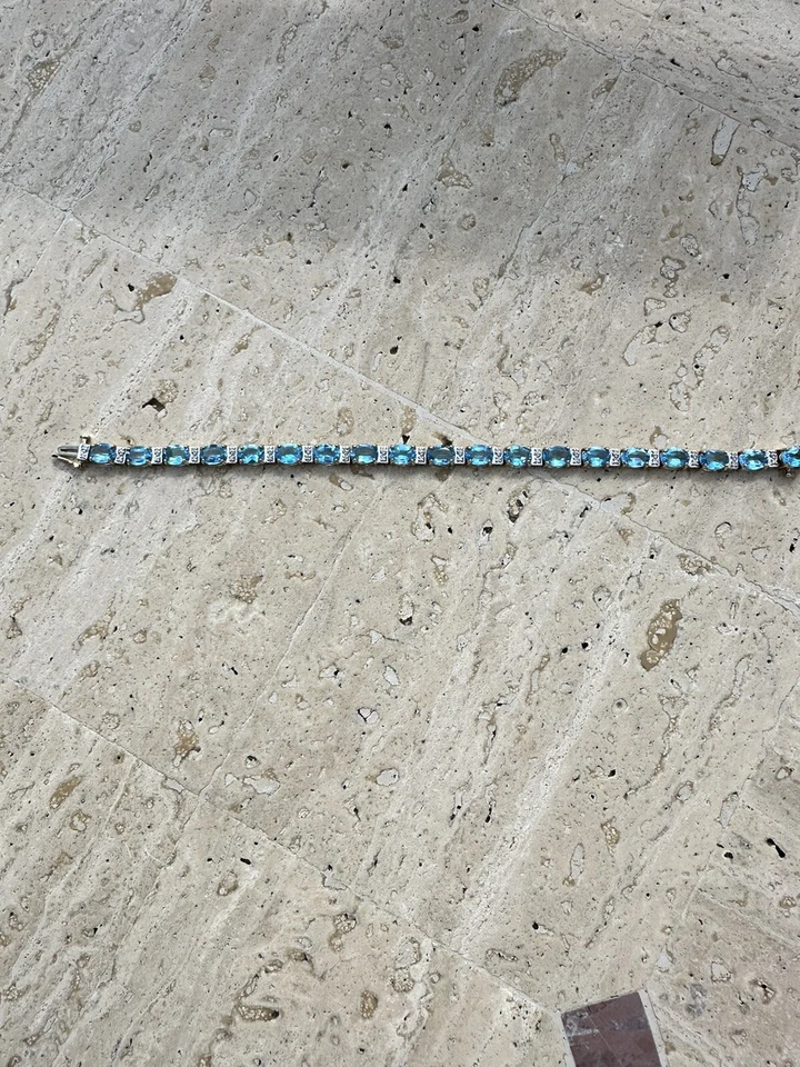 Теннисный браслет из золота 10 карат 7 дюймов с овальной синей шпинелью и 0,25 карата Бриллианты - Изображение 1 из 4