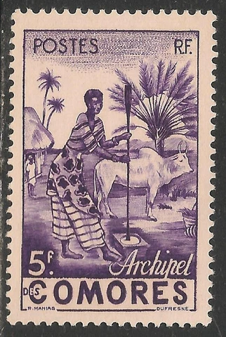 Comoro Islands #34 (A3) VF MNH - 1950 5fr Comoro Woman Grinding Grain Cover