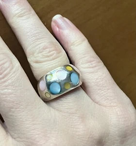 Hellrosa blaue Muschel Silber 925 gewölbt klobiger Ring Biker Punk Mode K1/2 Liebe - Bild 1 von 6