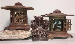 2 linternas antiguas de hierro fundido ¡Estatua Tiki GRATIS! - Imagen 1 de 6