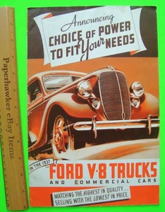 1937 FORD V-8 TRUCK & COMM'L CAR BIG 1-COLOR FOLDER BROCHURE Pick-Up WOODIE etc - Picture 1 of 9