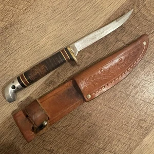 Western L28 Bird & Trout Knife Leather OG Sheath Boulder, Colo. USA Vintage - Picture 1 of 16